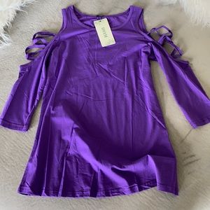 Purple 3/4 shirt with arm cutouts. NWT
